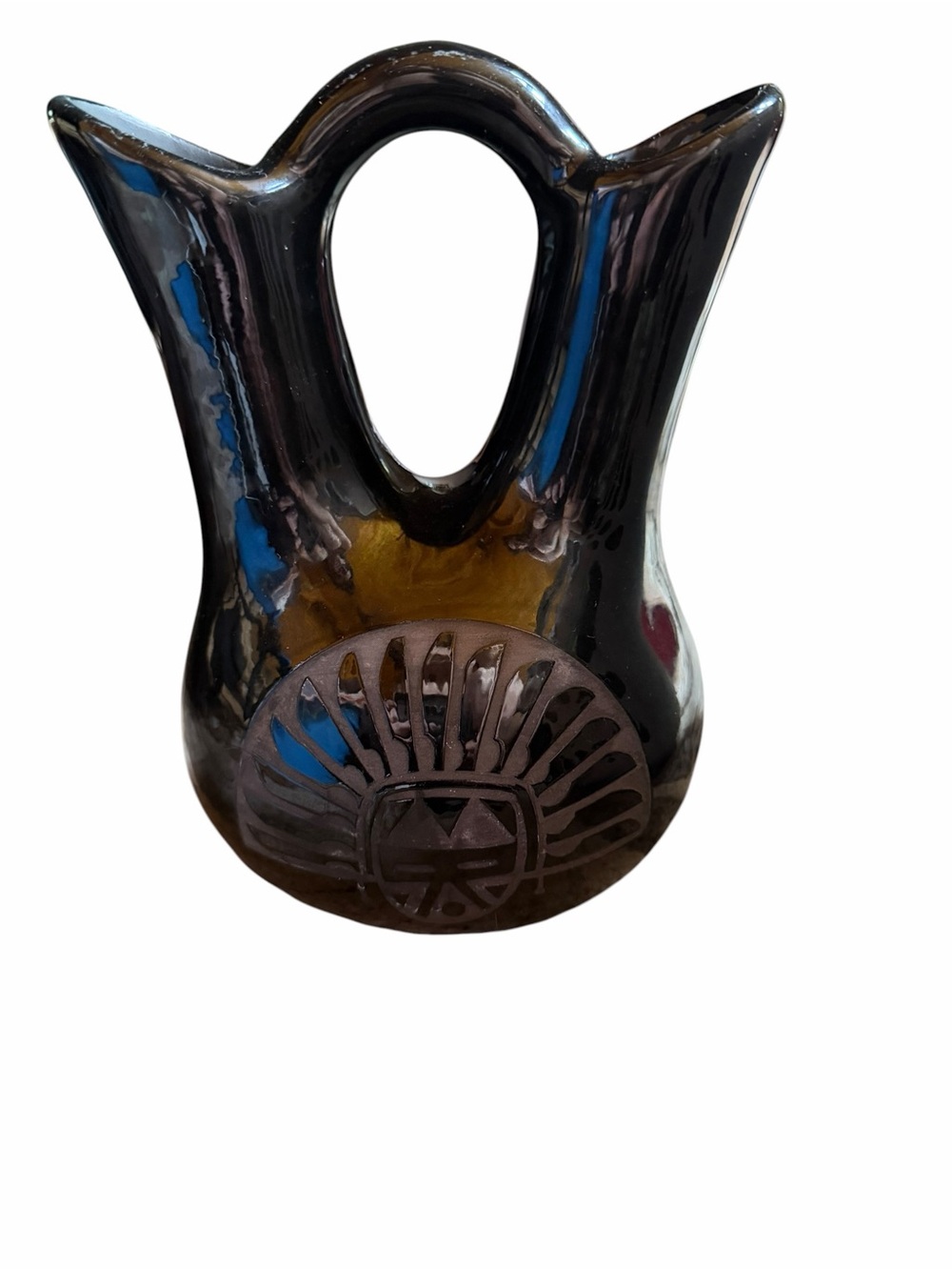 1970s Native American Navajo Artisan Mary Saxon Double-Spout‎ Wedding Vase